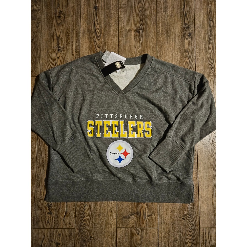Pittsburgh Steelers Gameday Couture V Neck Sweatshirt Gray Size XL